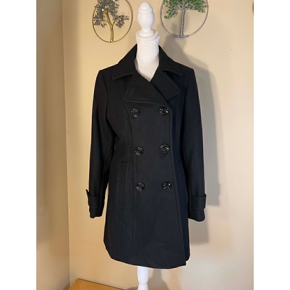Anne Klein Black Double Breasted Wool Blend Pea Coat Size S - Picture 3 of 11